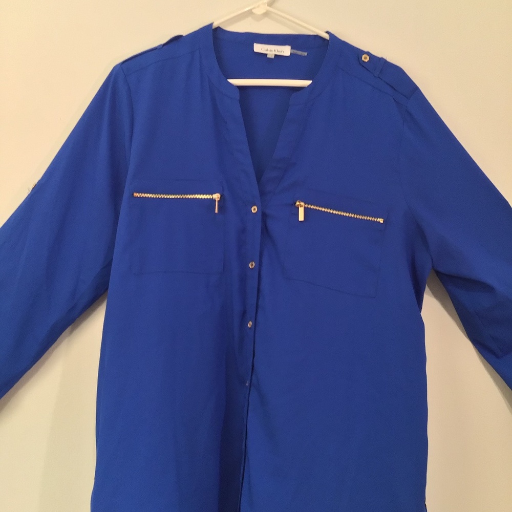 Calvin Klein Zip Pocket Roll Tab Blouse